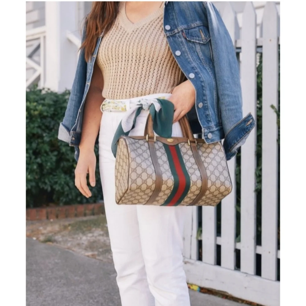 Authentic Vintage Gucci GG Monogram Supreme Sherry Web Ophidia Boston Doctor Bag - Picture 1 of 11